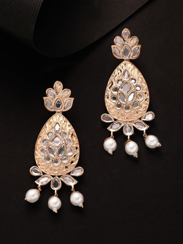 Rubans Rose Gold-Plated & White Teardrop Shaped Drop Earrings