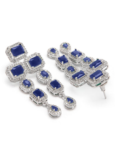 Rubans Rhodium Plated Blue Sapphire & CubicZirconia Studded Premium Statement Necklace Set