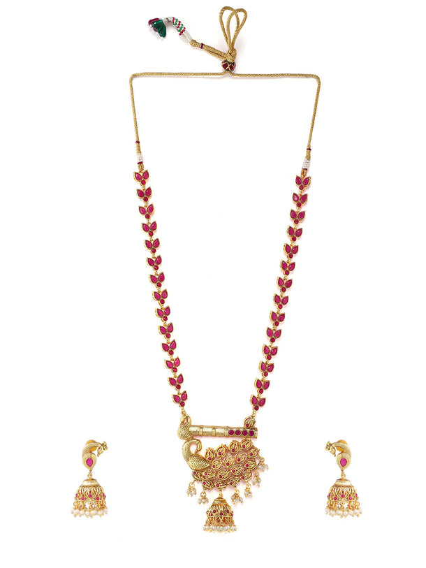 Rubans Gold Toned Peacock Embellished Necklace Set