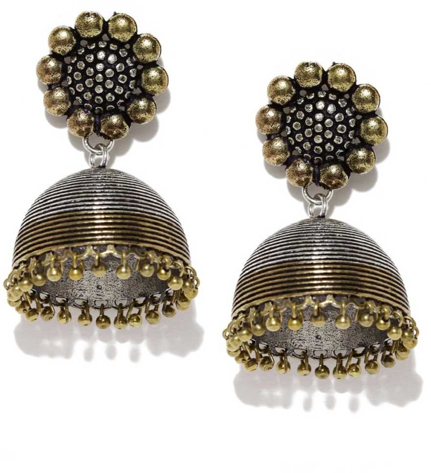 Rubans Oxidised Silver & Antique Gold-Toned Dome-Shaped Jhumkas