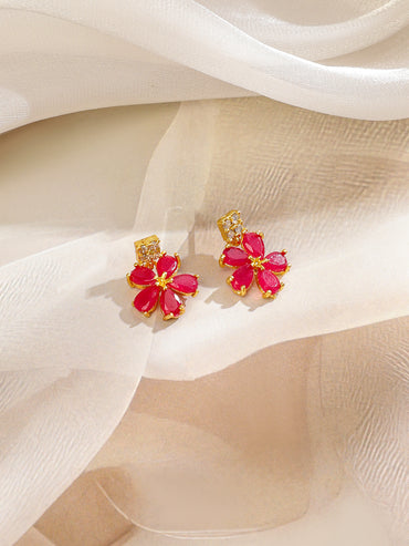 Rubans Gold-Toned & Pink CZ Stone-Studded Necklace Set