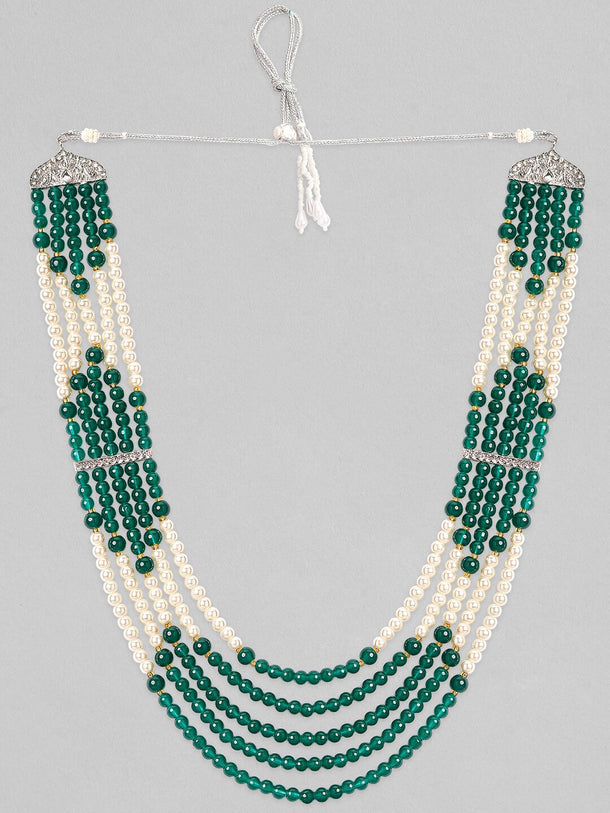 Rubans Mens Green & White Beaded Layered Necklace.
