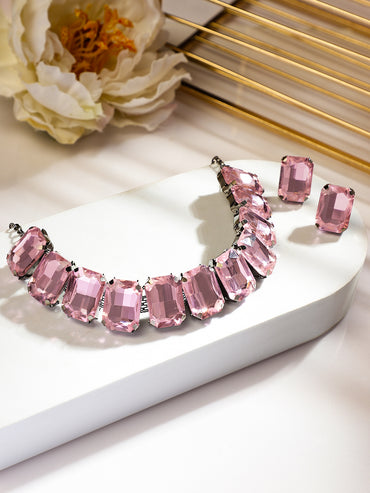Pink Crystal Necklace Set