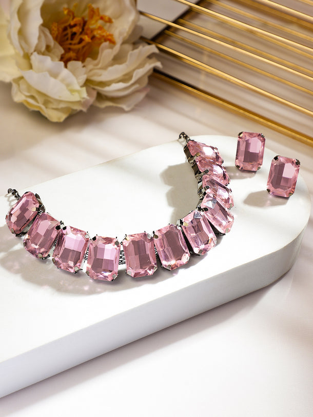 Pink Crystal Necklace Set