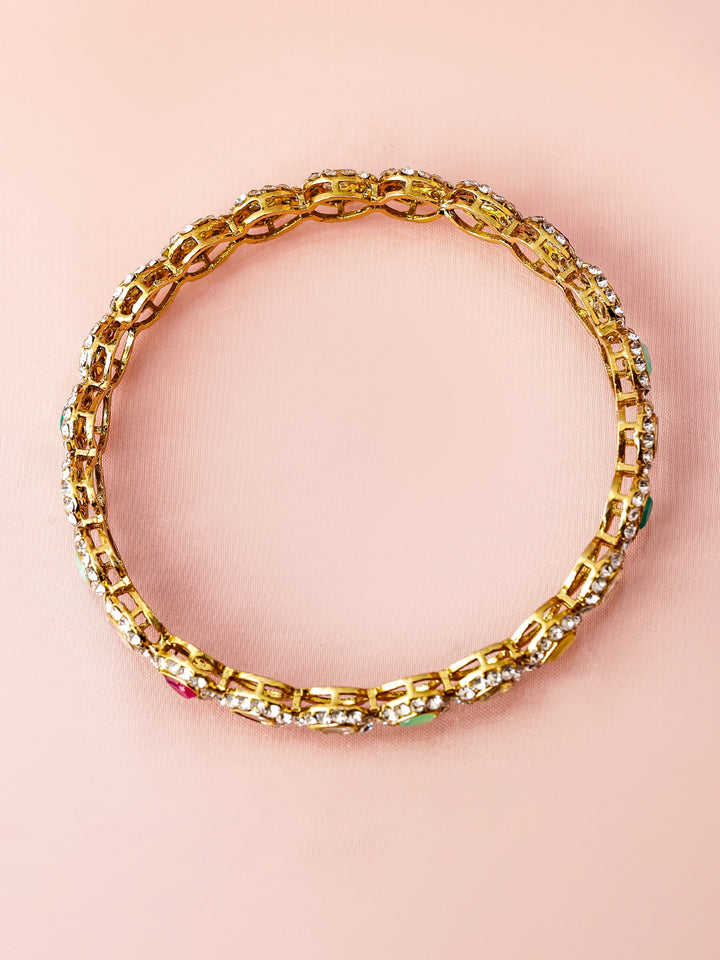 Rubans18K Mehandi Gold-Plated Multicolor Kundan and Cubic Zirconia Studed Bangles