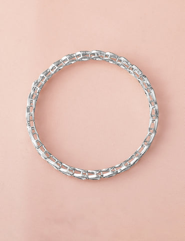 Rubans Set of 4 Rhodium-Plated Crystal White Kundan & Cubic Zirconia Studded Bangle