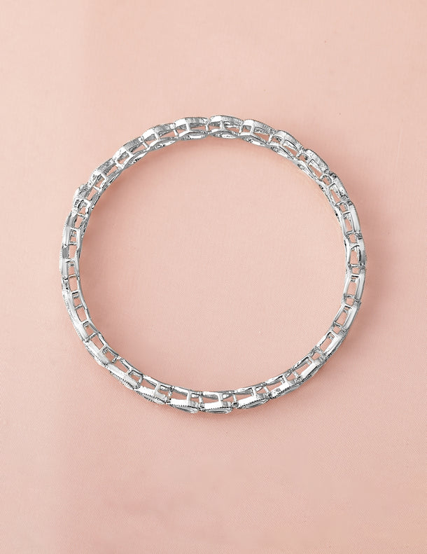 Rubans Set of 4 Rhodium-Plated Crystal White Kundan & Cubic Zirconia Studded Bangle