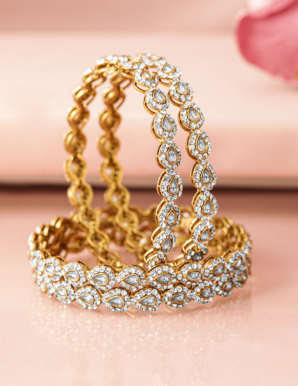 Rubans Set of 4 18K Mehandi Gold-Plated Kundan & Cubic Zirconia Studded Handcrafted Bangle