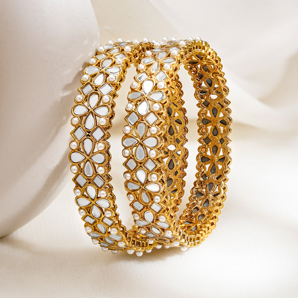 Rubans Set of 2, 18K Gold-Plated Kundan Studded Handcrafted Traditional Bangles