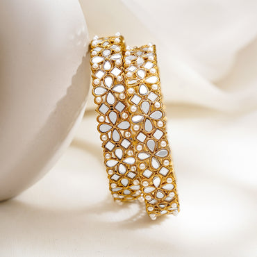 Rubans Set of 2, 18K Gold-Plated Kundan Studded Handcrafted Traditional Bangles