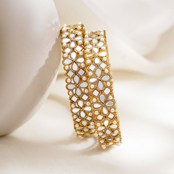 Rubans Set of 2, 18K Gold-Plated Kundan Studded Handcrafted Traditional Bangles