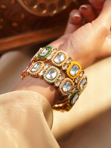 Multicolour Beaded Kundan Gold Bangles