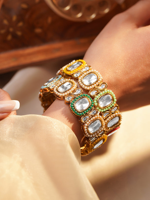 Multicolour Beaded Kundan Gold Bangles