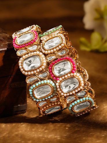 Multicolour Beaded Kundan Gold Bangles