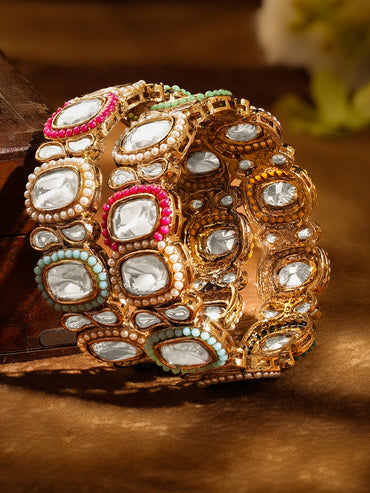 Multicolour Beaded Kundan Gold Bangles