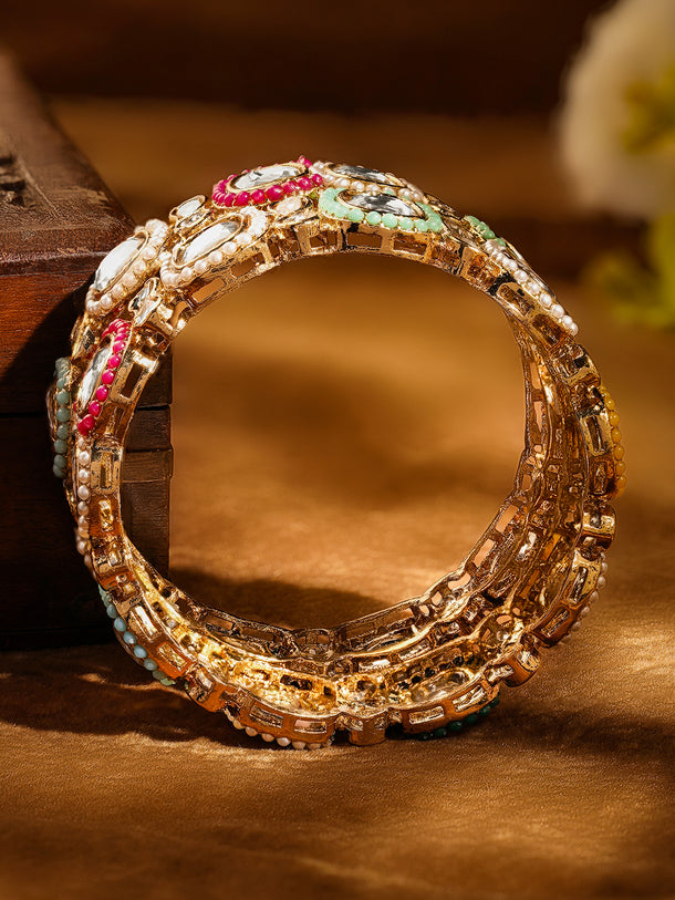 Multicolour Beaded Kundan Gold Bangles