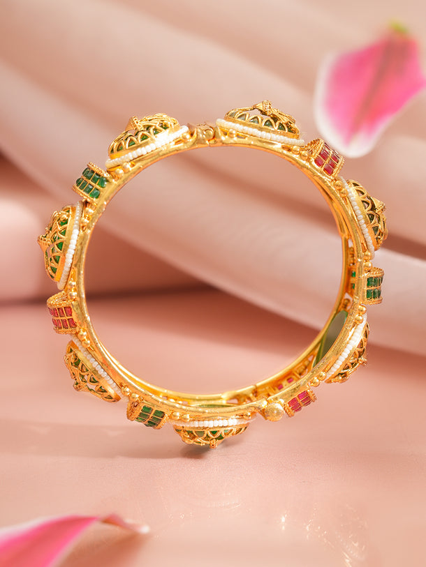 Heritage Couple Motif Gold Kada Set