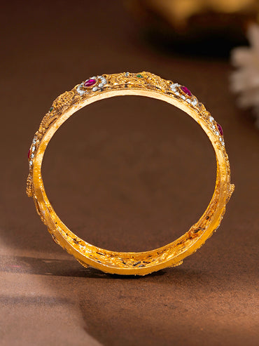 Gold Plated Peacock Ruby Halo Bangles Set of 2