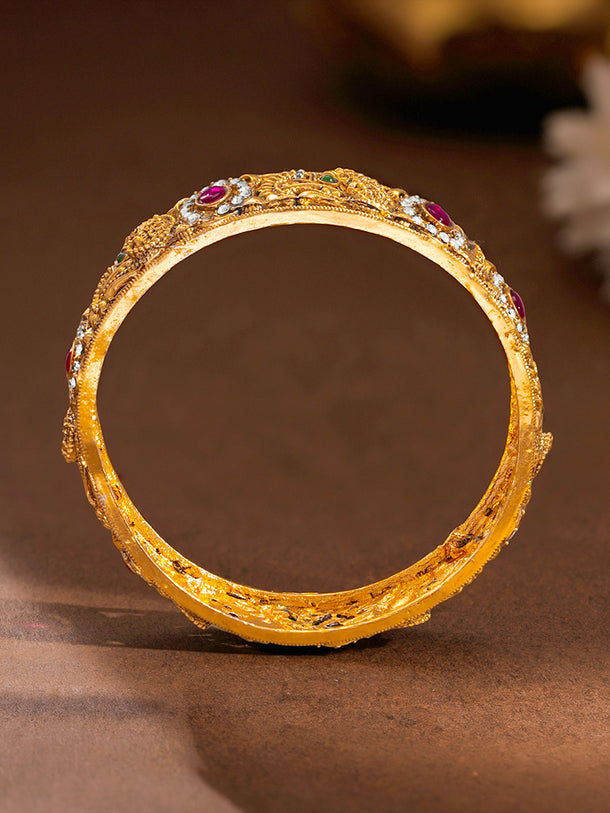 Gold Plated Peacock Ruby Halo Bangles Set of 2