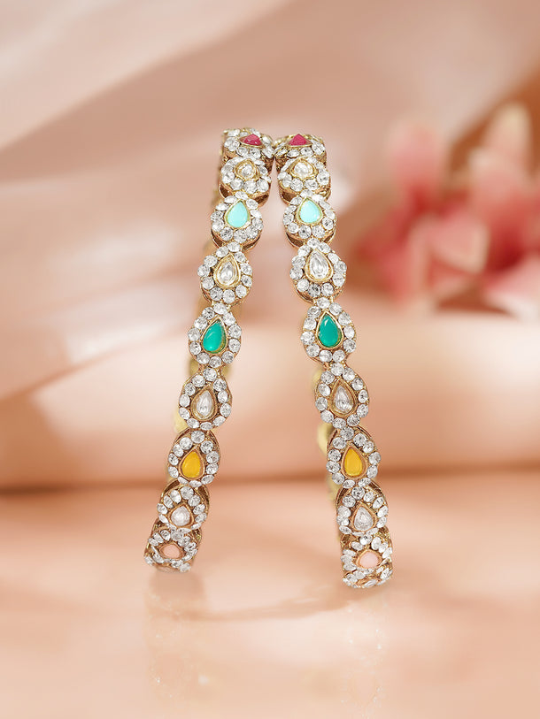 Rubans Set of 2 Gold Plated Kundan Multicolor Bangles