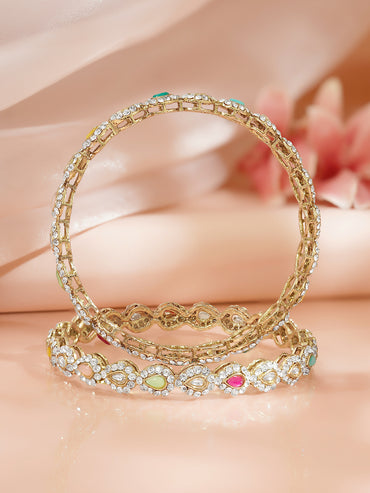 Rubans Set of 2 Gold Plated Kundan Multicolor Bangles