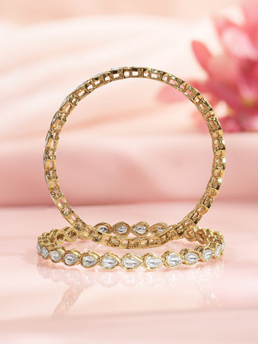 Rubans Set of 2 Gold Plated Kundan Bangles
