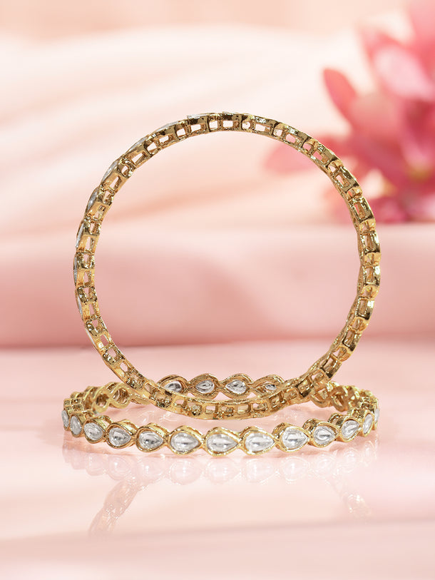 Rubans Set of 2 Gold Plated Kundan Bangles