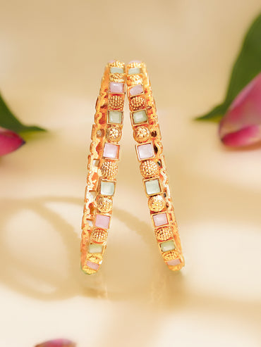 Rubans Set of 2 Gold Plated Multicolor Floral Bangles