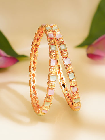 Rubans Set of 2 Gold Plated Multicolor Floral Bangles
