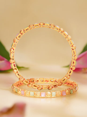 Rubans Set of 2 Gold Plated Multicolor Floral Bangles