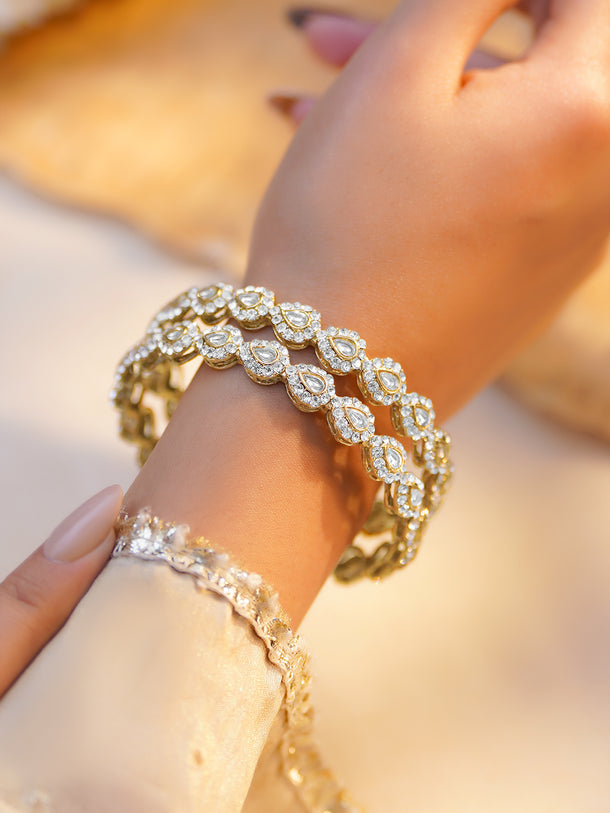 Rubans Set of 2 Gold Plated Teardrop Design Kundan Bangles