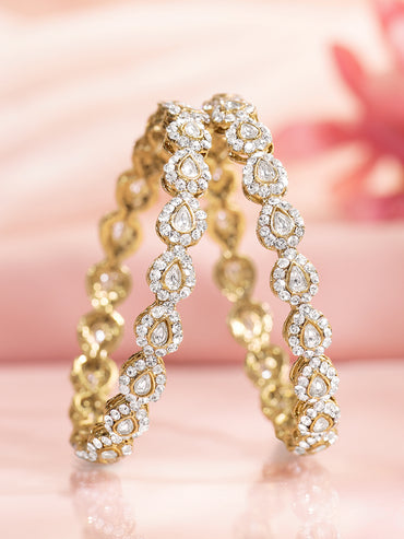 Rubans Set of 2 Gold Plated Teardrop Design Kundan Bangles