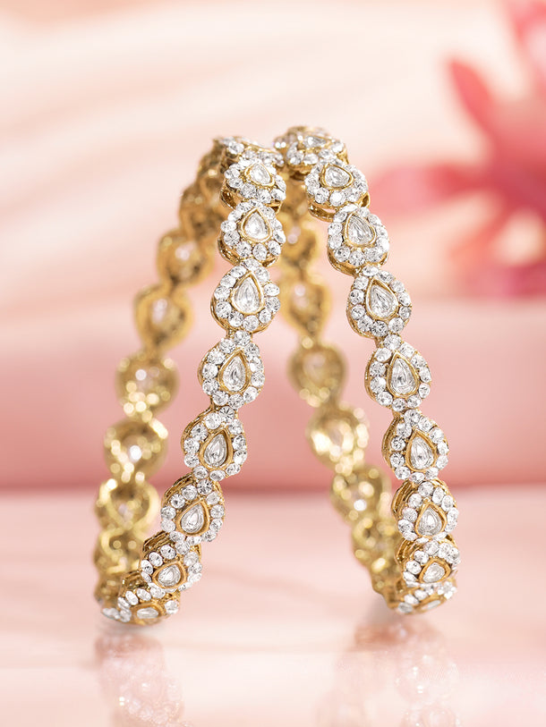Rubans Set of 2 Gold Plated Teardrop Design Kundan Bangles