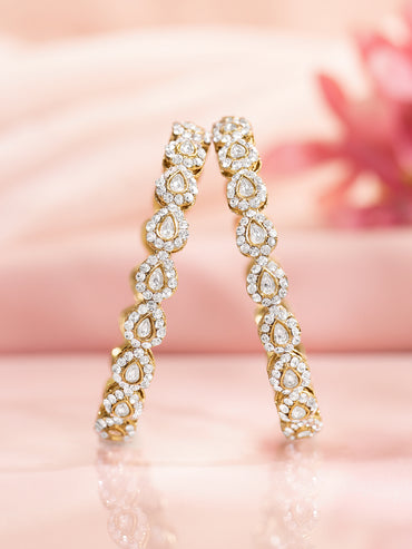 Rubans Set of 2 Gold Plated Teardrop Design Kundan Bangles