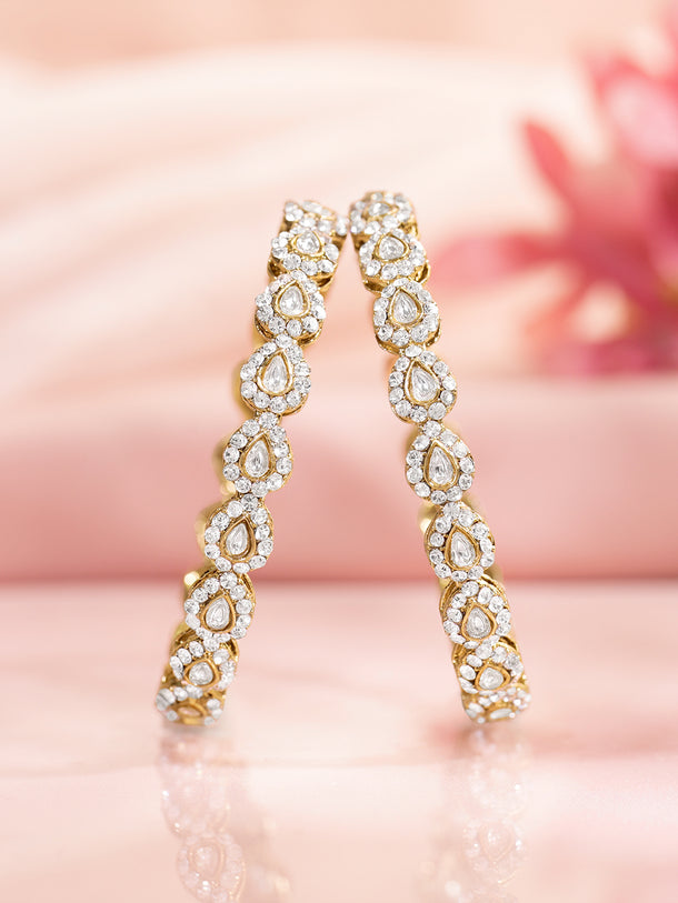 Rubans Set of 2 Gold Plated Teardrop Design Kundan Bangles