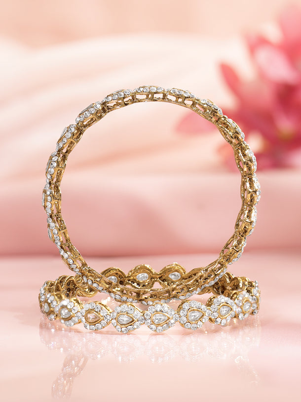 Rubans Set of 2 Gold Plated Teardrop Design Kundan Bangles