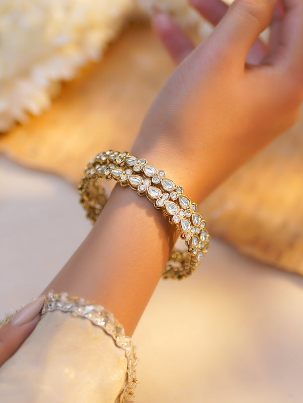 Rubans Set of 2 Gold Plated Floral Kundan Bangles