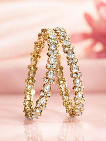 Rubans Set of 2 Gold Plated Floral Kundan Bangles