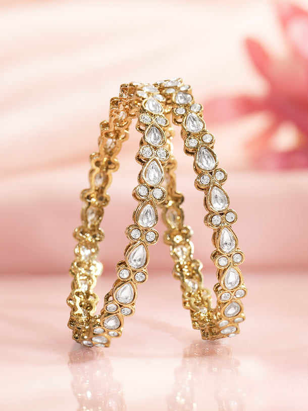 Rubans Set of 2 Gold Plated Floral Kundan Bangles