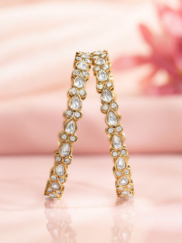 Rubans Set of 2 Gold Plated Floral Kundan Bangles