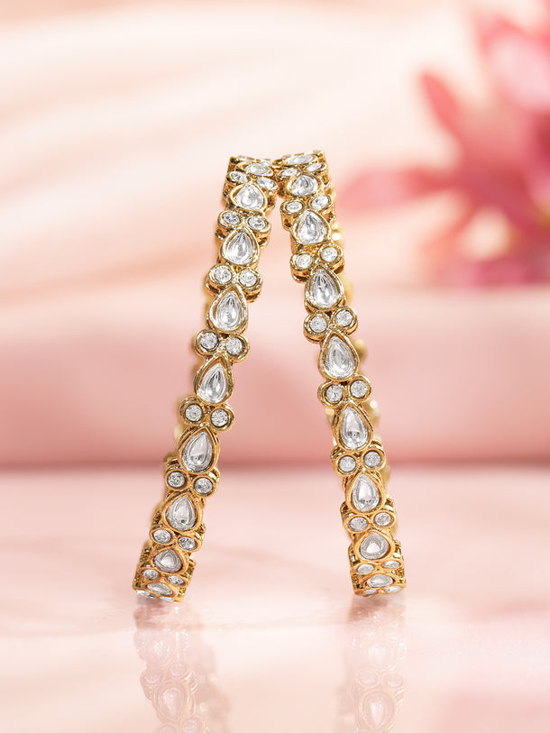 Rubans Set of 2 Gold Plated Floral Kundan Bangles