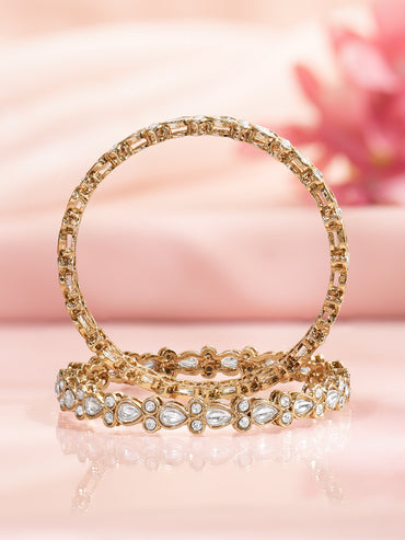 Rubans Set of 2 Gold Plated Floral Kundan Bangles