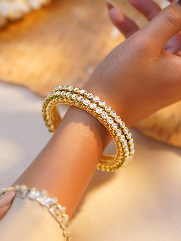 Rubans Set of 2 Gold Plated Traditional Kundan Bangles