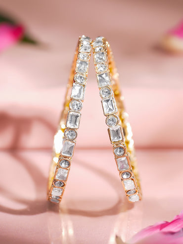 Rubans Set of 2 Rhodium Plated Geometric Kundan Bangles