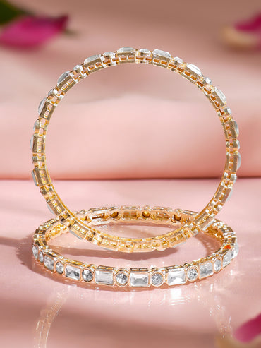 Rubans Set of 2 Rhodium Plated Geometric Kundan Bangles