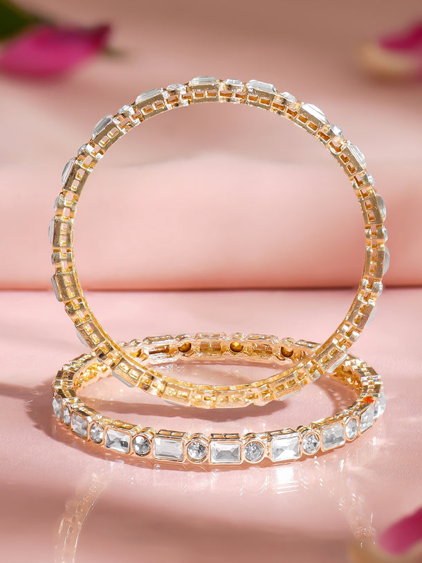 Rubans Set of 2 Rhodium Plated Geometric Kundan Bangles