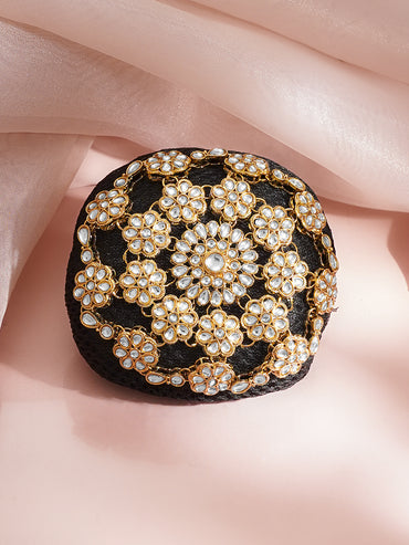 Gold-Plated White Kundan Floral Hair Bun Cover