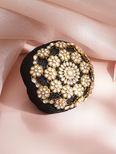 Gold-Plated White Kundan Floral Hair Bun Cover