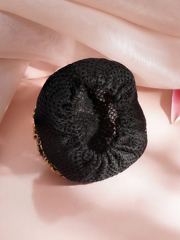 Gold-Plated White Kundan Floral Hair Bun Cover