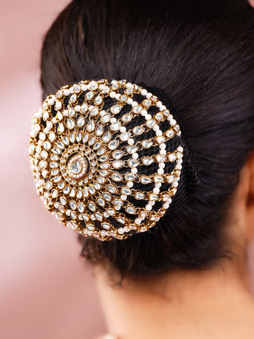 Gold-Plated White Kundan Hair Bun Cover